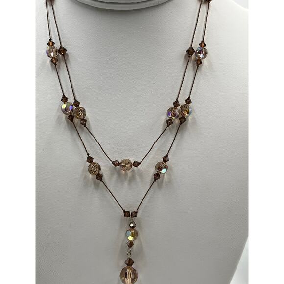 Sterling Silver Toggle Double Strand Smoky Quartz Crystal Necklace 11.83g - Picture 5 of 10